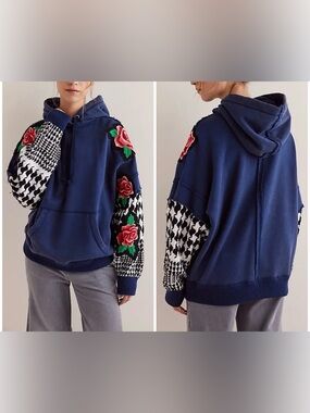 NWT Free People We The Free Rose Funk Hoodie - navy combo - XS
